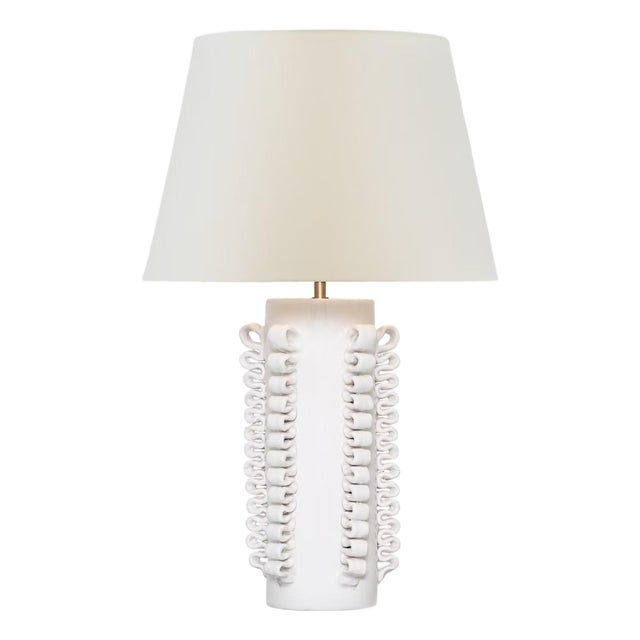 AERIN by Visual Comfort Signature Amandine 25" Table Lamp in Glossy White Crackle with Linen Shade For Sale