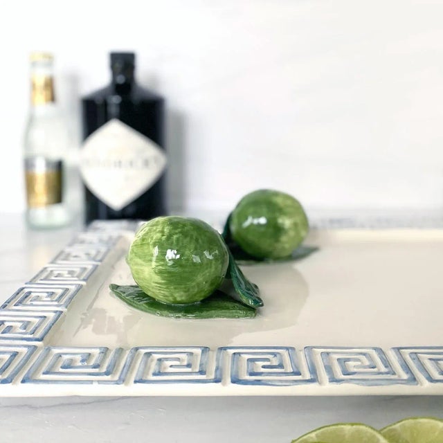Majolica Contemporary Greek Key Border Platter With Trompe l'Oeil Limes For Sale - Image 4 of 5