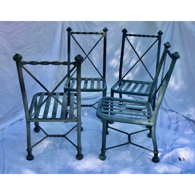 Mediterranean Vintage Aluminum Patio / Garden Babylon Collection Table & 4 Chairs Made by Pompeii Furniture in Usa For Sale - Image 3 of 4