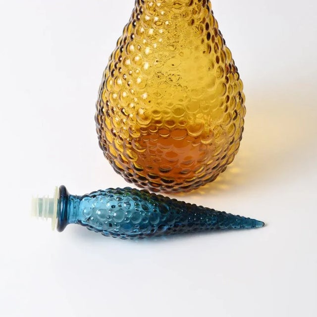 Blue Vintage Italian Amber and Blue Glass Genie Bottle, 1950s For Sale - Image 8 of 9