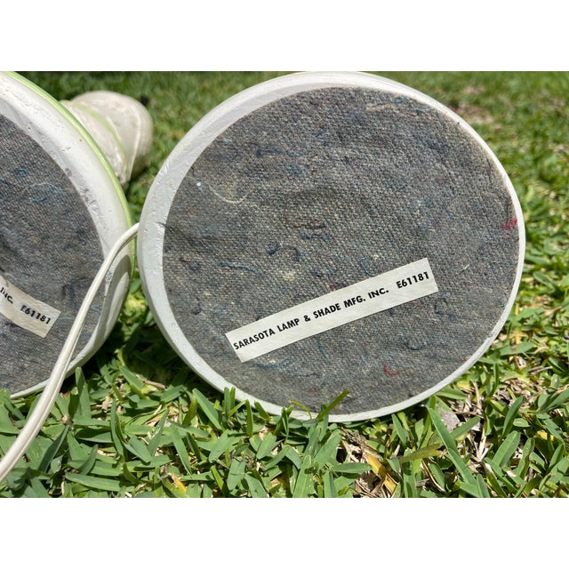 Vintage Faux Bamboo Plaster Lamps in Ivory & Celadon for Sarasota Lamp Co – Pair For Sale - Image 9 of 12