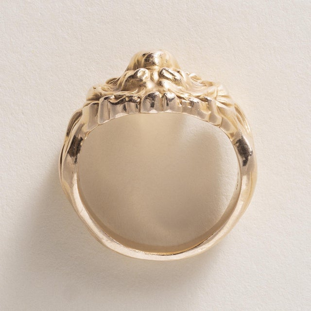 1940s Vintage 14k Gold Roaring Lion Head Diamond Statement Ring, Size 9.75 For Sale - Image 5 of 7