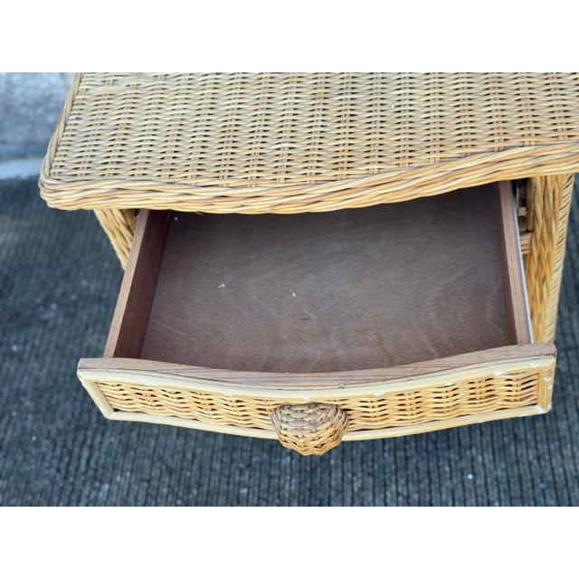 Brown Vintage Wicker Nightstand With Drawer and Lower Shelf For Sale - Image 8 of 8