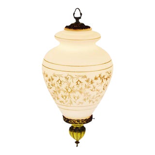 Mid Century Satin Glass Pendant Swag Light For Sale
