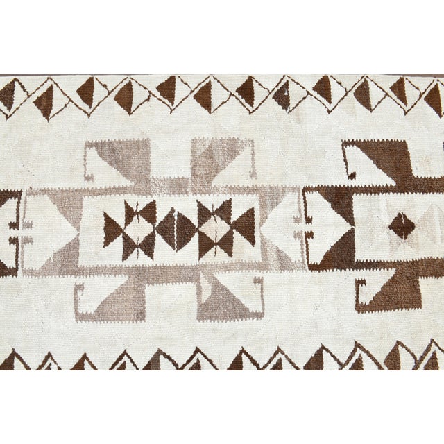 1970s Vintage Handmade Wool Cotton Beige Brown Runner Rug For Sale - Image 10 of 11
