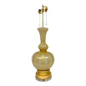 Mid Century Murano Glass Lamp With Gold Flecks, Monumental Italian Blown Glass
