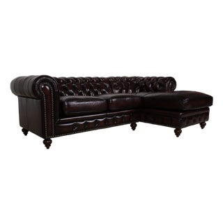 Vintage Chesterfield Leather Reddish Brown Chestnut Corner Sofa For Sale