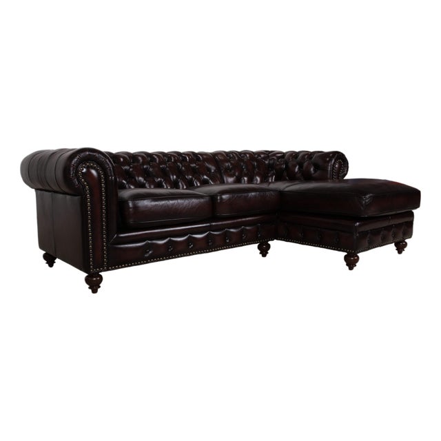 Vintage Chesterfield Leather Reddish Brown Chestnut Corner Sofa For Sale