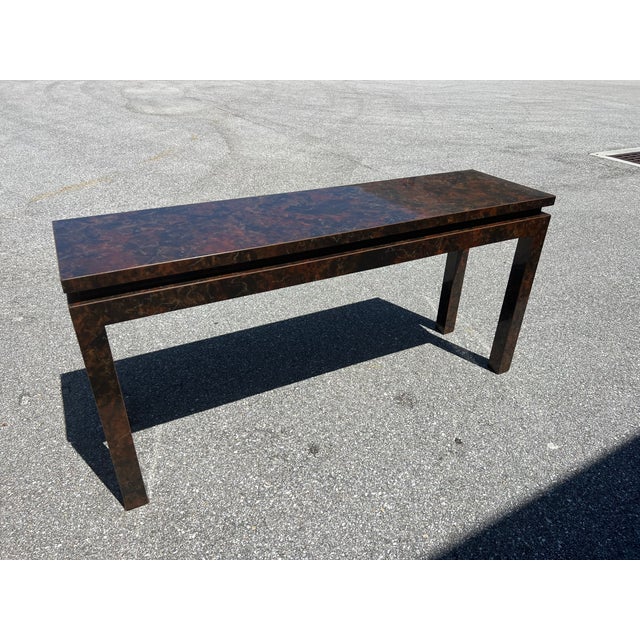 1970s Tortoiseshell Laminate Parsons Sofa Table Style of Milo Baughman For Sale - Image 11 of 14