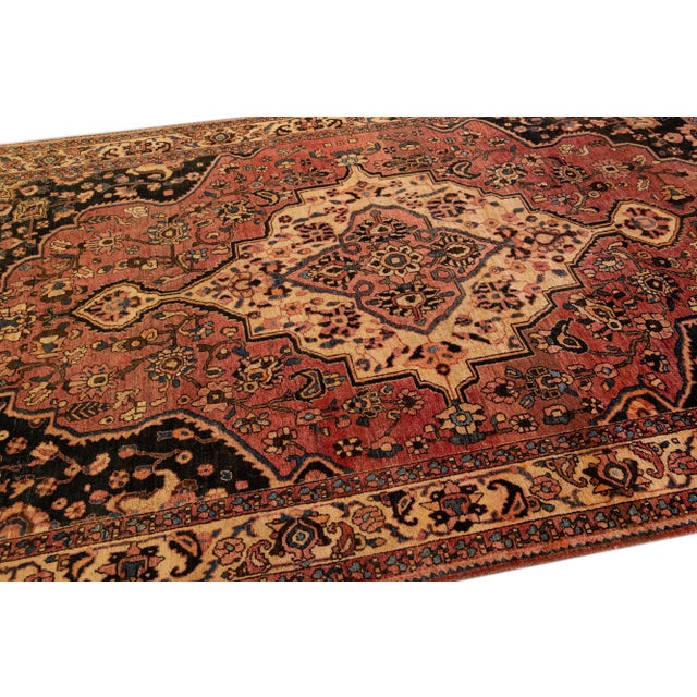 1960s Vintage Persian Bakhtiari Handmade Wool Rug With Medallion Motif in Red For Sale In New York - Image 6 of 8