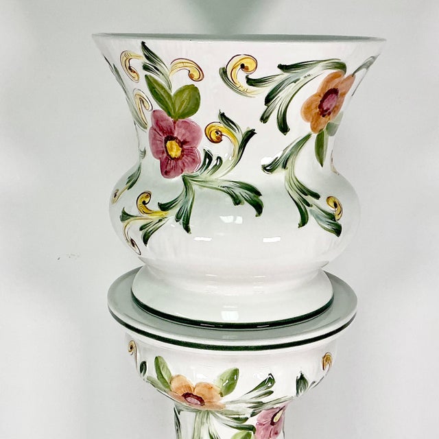 Vintage Majolica Hollywood Regency Art Nouveau Mediterranean Jardine Planter & Stand - Set of 2, Portugal For Sale - Image 11 of 14