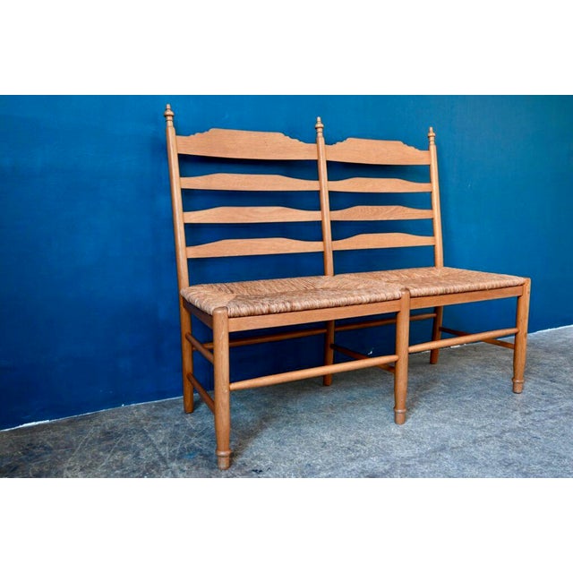 Wood Large Primitive Brutalist Bench in Straw and Wood, France, 1970s For Sale - Image 7 of 16