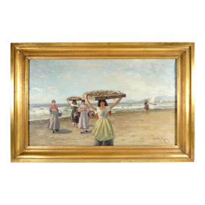 Heinrich Rasch (1840-1913) German Oil Painting Women by the Sea, Framed