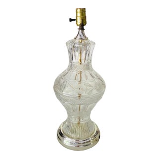 Vintage Floral Etched Press Glass Table Lamp For Sale