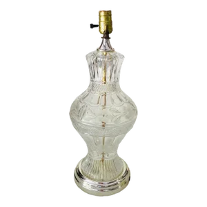 Vintage Floral Etched Press Glass Table Lamp