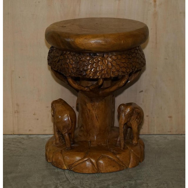 Stunning hand carved Elephant stool with ornate detailing all over A very good-looking and decorative stool, the Elephants...