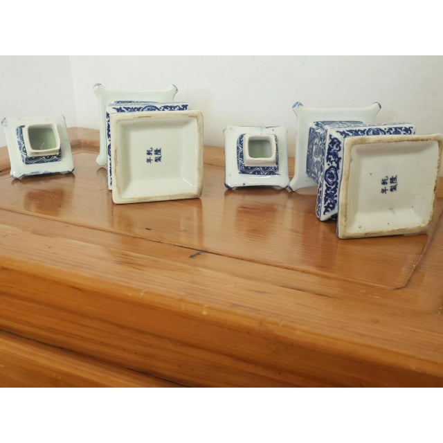 Blue Chinoserie Blue & White Ceramic Pagoda Jars - a Pair For Sale - Image 8 of 11