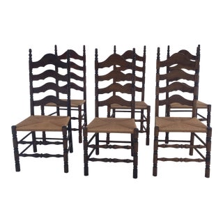 Vintage Rush Seat Ladder Back Dining Chairs - Set of 6 For Sale