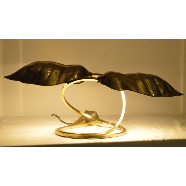 Gorgeous Chapman Brass Tommaso Barbi Style Postmodern Brass Double Leaf Table Desk Lamp. The shades are rotating direction...