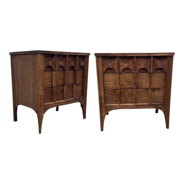 Mid Century Solid Walnut Nightstands - Set of 2 For Sale