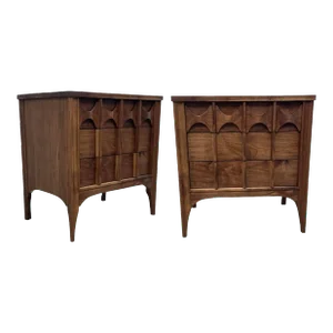 Mid Century Solid Walnut Nightstands - Set of 2