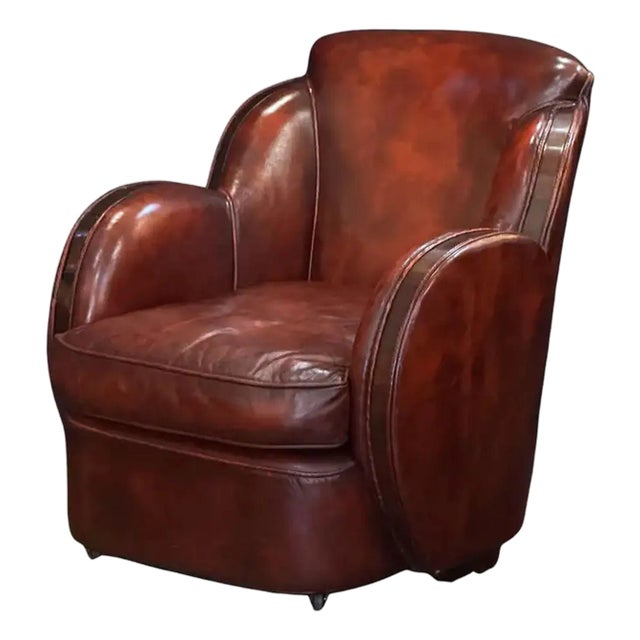 French Leather Club or Lounge Chair From the Art Deco Era For Sale