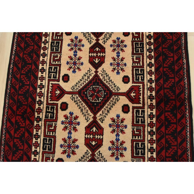 1990s Baloch Rug 3’4” X 6’1” Ivory Wool Vintage Tribal Hand-Knotted Oriental Carpet For Sale - Image 5 of 12