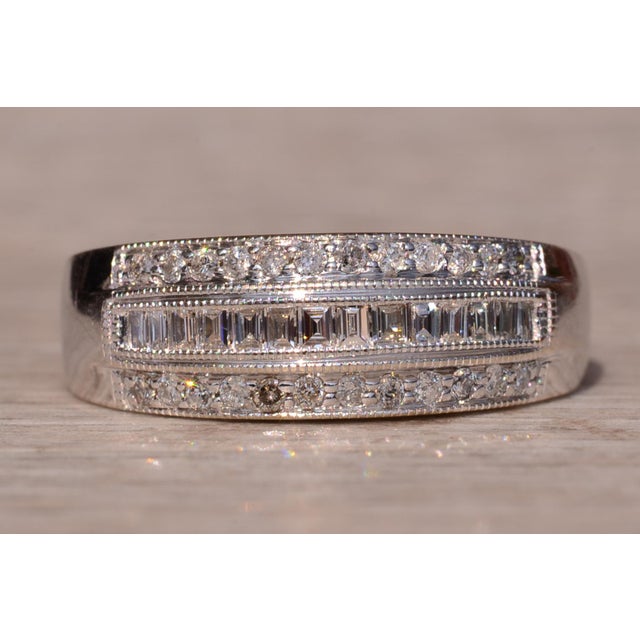 Silver The Kaleigh Road: Three Row Diamond Band with Baguettes and Rounds For Sale - Image 8 of 10