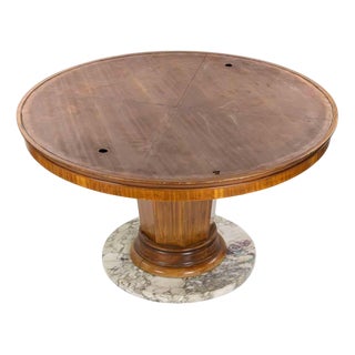 Mid-Century Wooden Table with Marble Base and Glass Top, Mid-20th Century For Sale