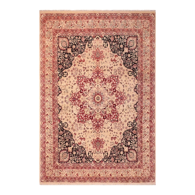Art Nouveau Medallion 1990's Pak-Persian Tan/Red Wool Rug - 8'2'' X 10'7'' For Sale
