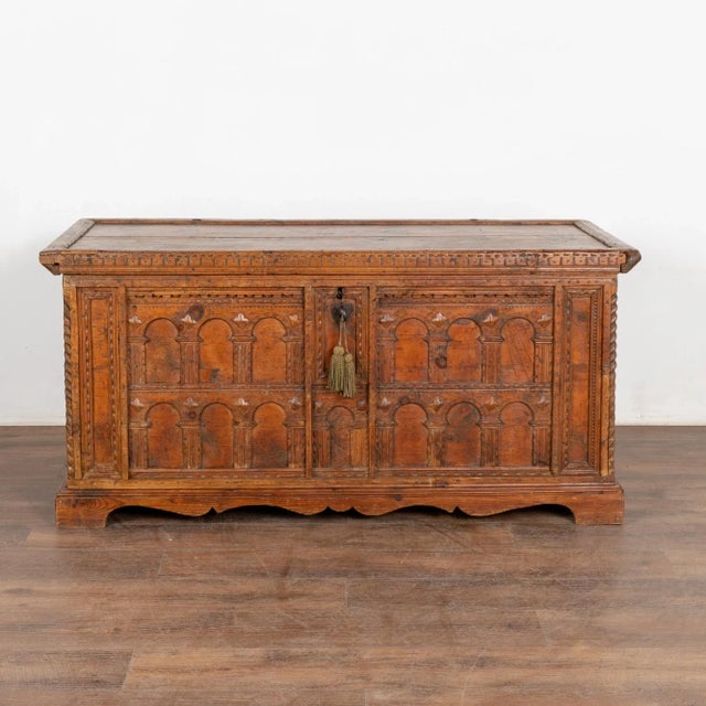 Hand Carved Large Pine Trunk, Circa 1800 For Sale - Image 4 of 12