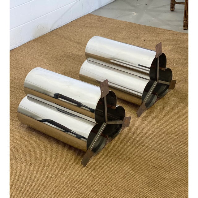Mid-Century Modern 1970s Mastercraft Stainless Steel Table Pedestals – a Pair For Sale - Image 3 of 10