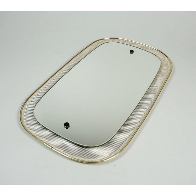 Metal Mid-Century Modern Wall Mirror with Wire Mesh Frame and Brass, 1950s For Sale - Image 7 of 11