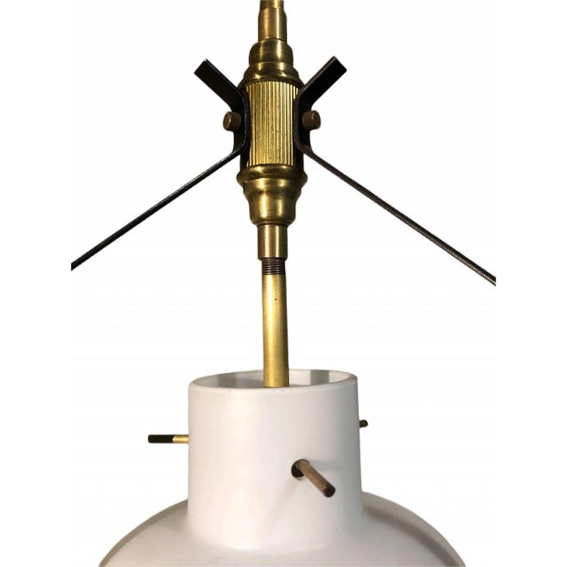Wood 1960s Mid-Century Modern Italian Pendant Lamp by Stilnovo in Brass, Teak, and Opaline Glass For Sale - Image 7 of 8