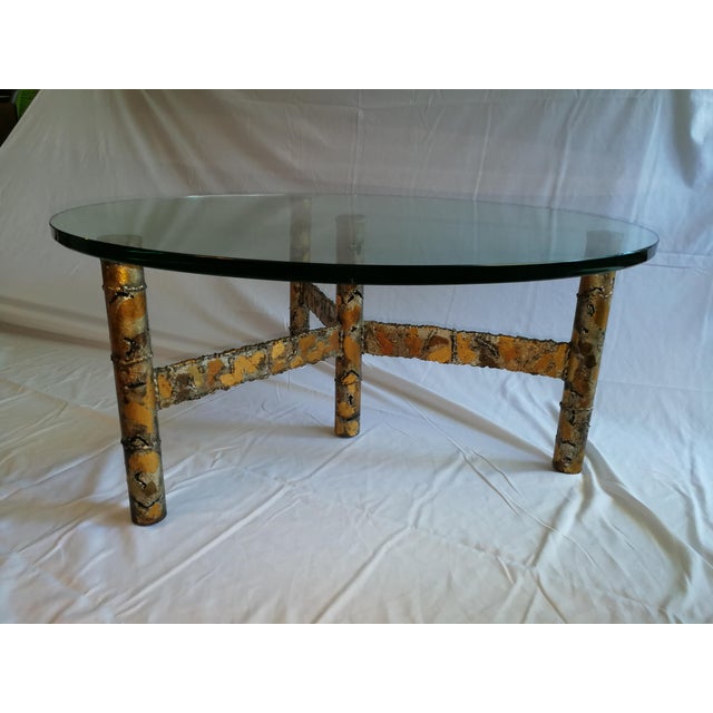 Vintage 1960s-1970s brutalist metal coffee table in the manner of Paul Evans. Heavy duty welded and cut steel. Excellent...