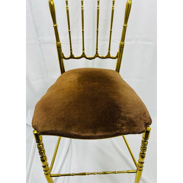 Italian 1960s Italian Chiavari Brass Chair With Velvet Seat For Sale - Image 3 of 6