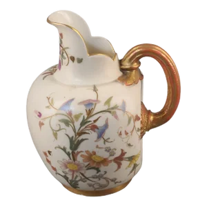 Antique Royal-Worcester Ivory Porcelain Painted Floral Flat Back Jug-Pitcher