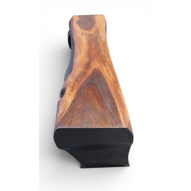 2010s 71" Long Two-Tone Hand Carved Modern Sculptural Bench in Ebony & Brown For Sale - Image 5 of 5