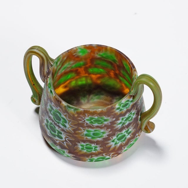 Antique Millefiori Bowl with Handles, Fratelli Toso Murano ca. 1900s A small millefiori murrine glass bowl with two...