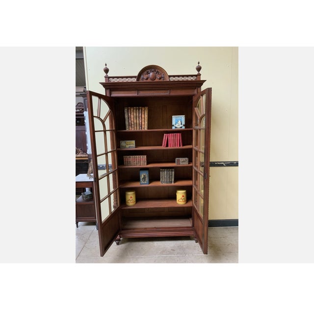 Antique Art Nouveau Walnut Display Column Bookcase, 1910s For Sale - Image 3 of 10