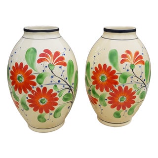 Earthenware La Louvière Vases from Boch, 1900, Set of 2 For Sale
