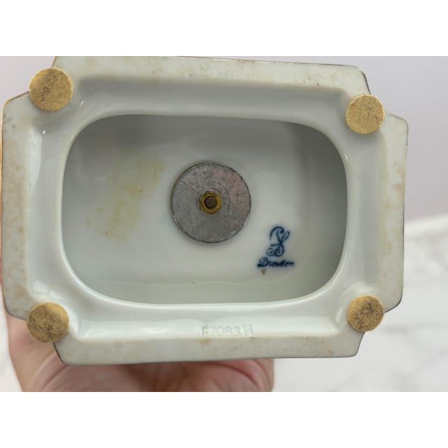 Antique Dresden Porcelain Urn Vase With Figural Ram Handles & Reticulated Lid For Sale - Image 6 of 12