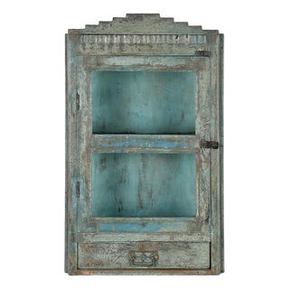 Weathered Wooden Wall Display Case with Drawer For Sale