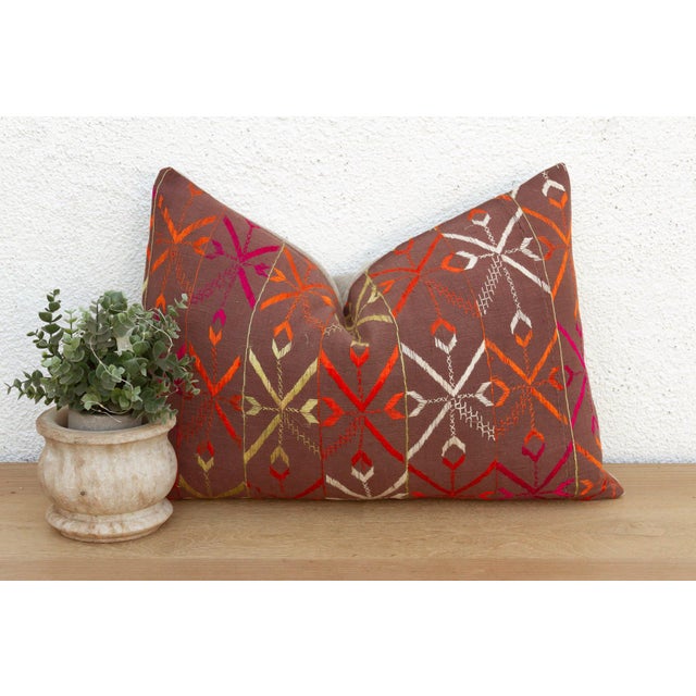 This 16x24 inch lumbar pillow is a breathtaking example of Antique Indian Folk Art, handcrafted from a salvaged Punjabi...