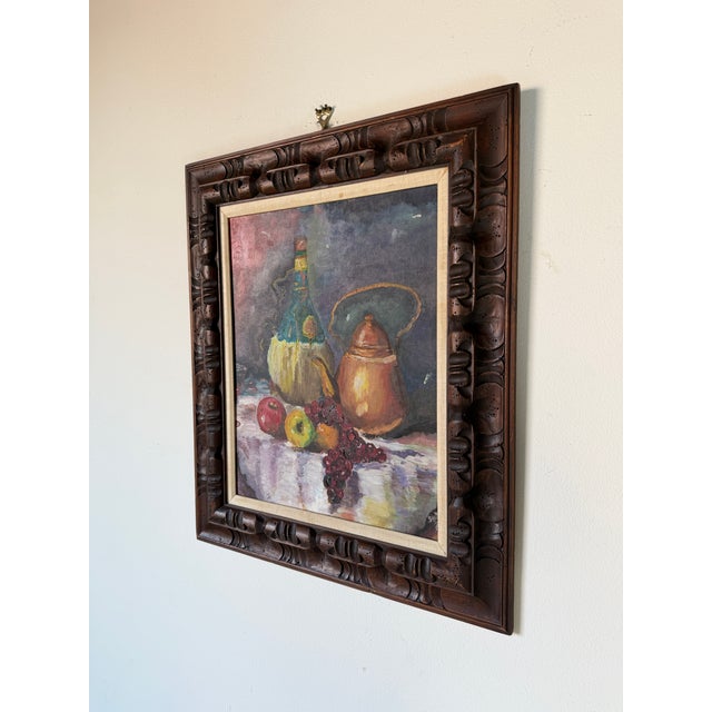 Impressionist 1960's Mid-Century Wine & Fruits Oil Painting on Masonite Board – Framed For Sale - Image 3 of 15