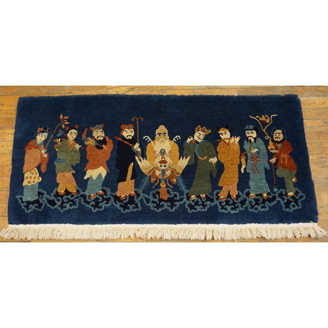 Unique Black Background Color With a Example of Culture Chinese Antique Peking Rug For Sale In New York - Image 6 of 6