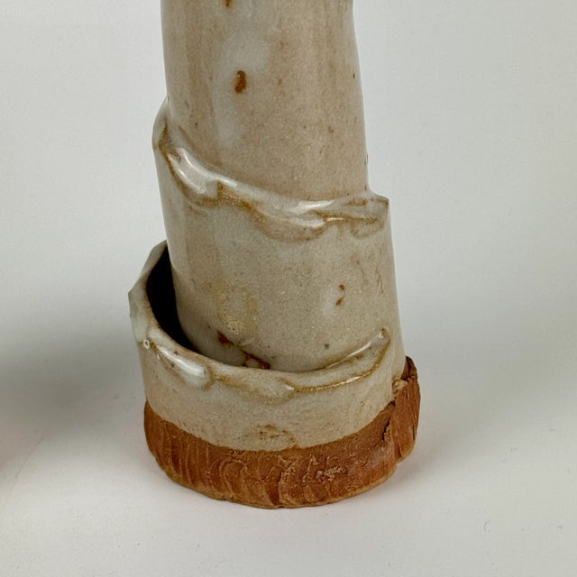 Blue Pair of Vintage Twirling Ceramic Candlestick Holders Ending in Flaming Victory For Sale - Image 8 of 10