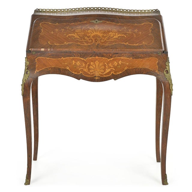 Wood Louis XV Lady's Desk in Floral Marquetry For Sale - Image 7 of 7
