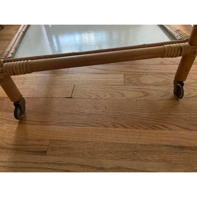 Brown 1950s Mid Century Bamboo and Rattan Bar Cart Trolley - Set of 2 For Sale - Image 8 of 12