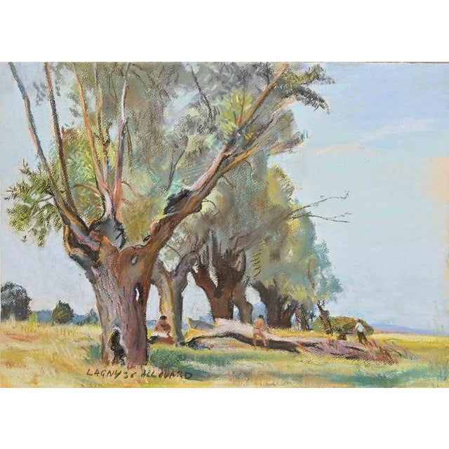 Landscape in Lagny is an Original Pastel and Watercolour realized by Paul Alouard-Carny (1884-1961) in 1936. Good...